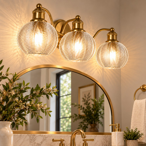 Light antique brass bathroom - 3-light,
